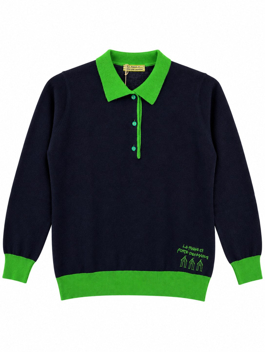 Polo in lana e cachemire blu/verde — davanti