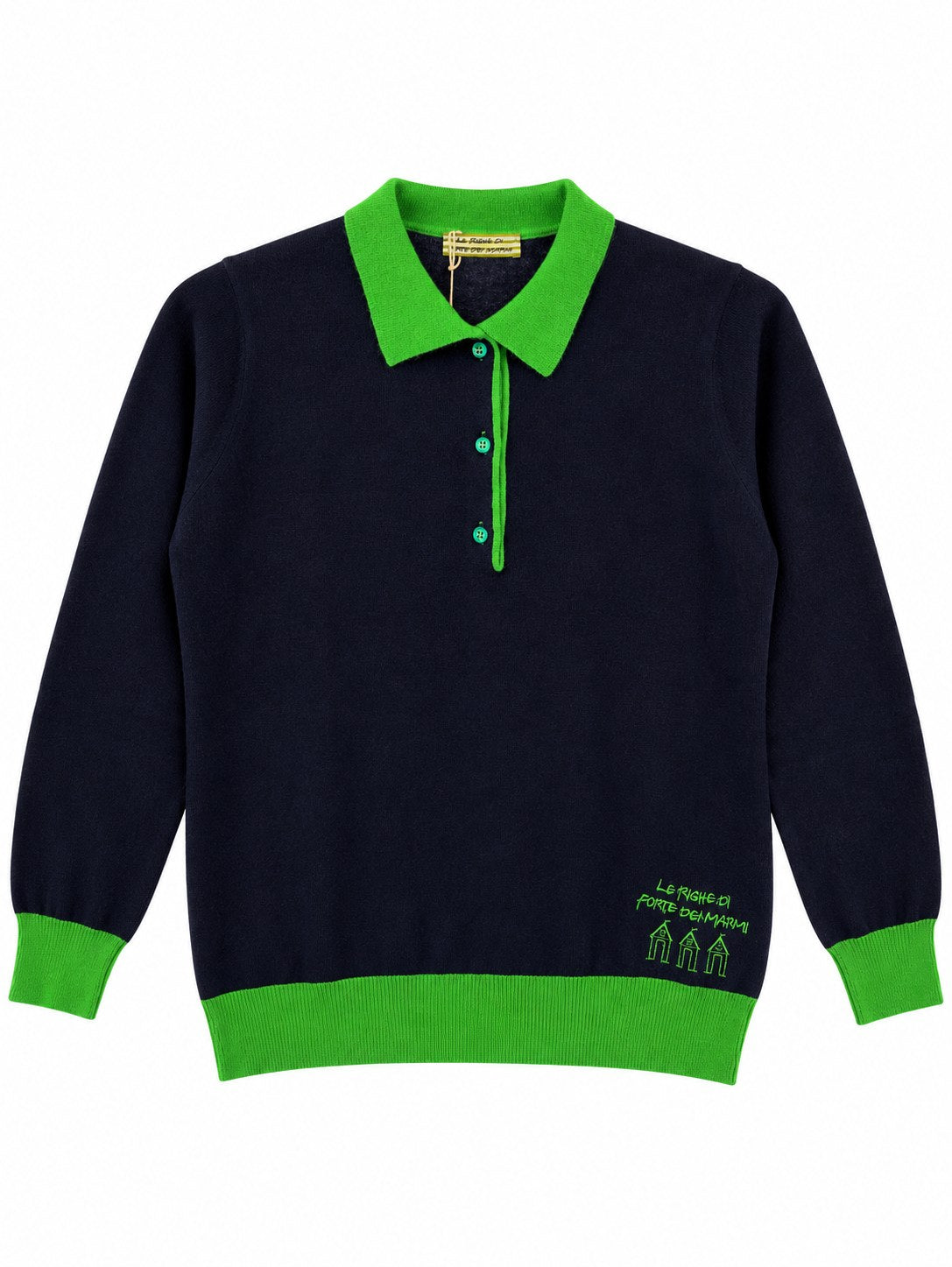 Polo in lana e cachemire blu/verde — davanti
