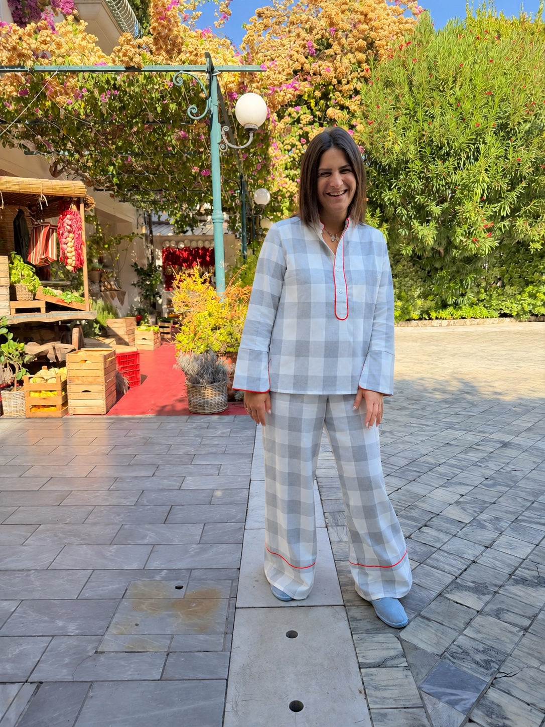 Blusa a Quadretti Grigio Perla